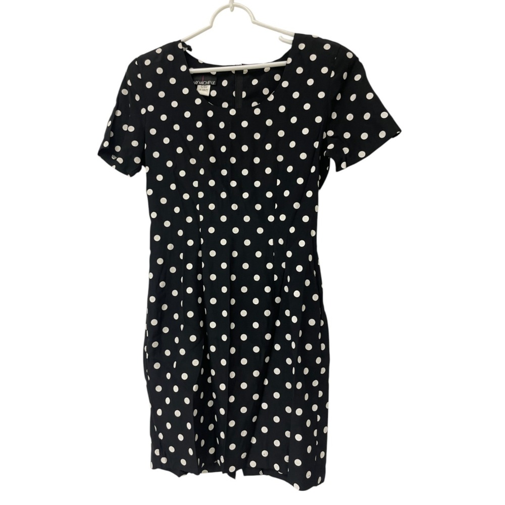 My Michelle Womens Black Polka Dots Short Sleeve Bodycon Cocktail Dress Size 7/8